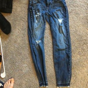 cropped  distressed dark wash jeans